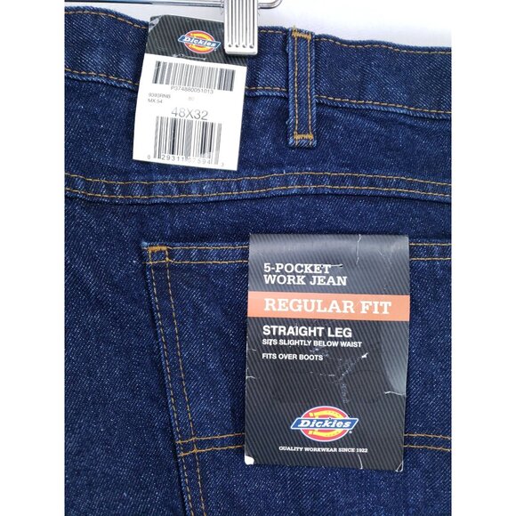 Dickies Mens 48x32 Regular Fit Work Jeans Straight Leg Denim Dark Wash 5-Pocket - Picture 4 of 11